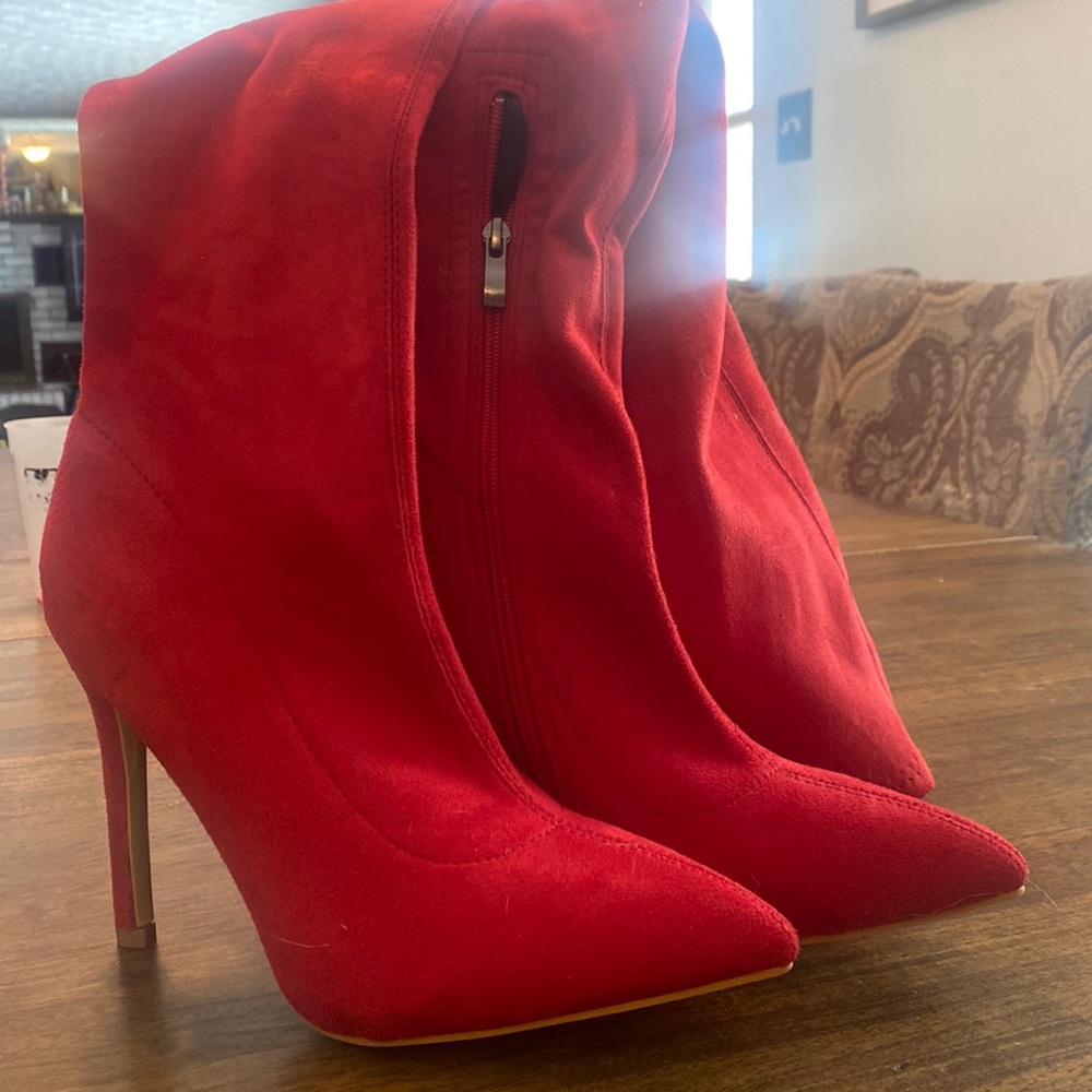 Red Over the knee high heel boots